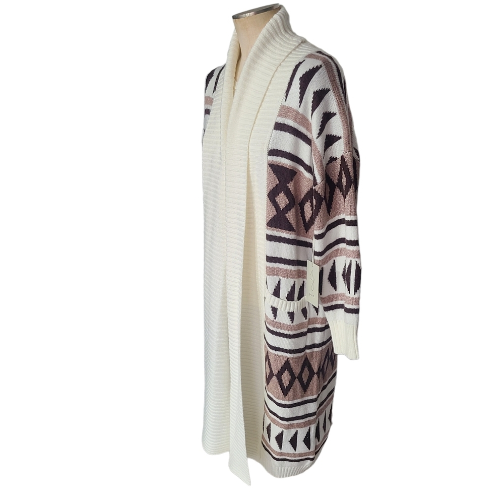 Joie Open Front Duster Sweater Cardigan Aztec - Picture 3 of 6